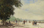 
	
		Roy Petley, 
		British b.1950 - 
		 
		Walk in Tuileries; 
		 
		oil on board,...