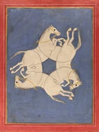 A tantric painting of intertwined horses, Rajasthan, India, 18th century
Gouache on card,
17.7 x...