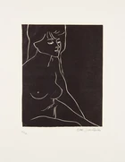 Ota Janeček, Czech, 1919-1996, Red and black Nude, linocut in colour on canvas, signed,...