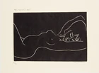 Ota Janeček, Czech, 1919-1996, Red and black Nude, linocut in colour on canvas, signed,...