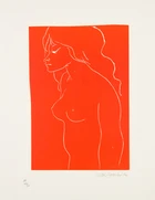 Ota Janeček, Czech, 1919-1996, Red and black Nude, linocut in colour on canvas, signed,...