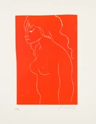 Ota Janeček, Czech, 1919-1996, Red and black Nude, linocut in colour on canvas, signed,...