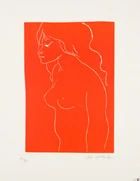 Ota Janeček, Czech, 1919-1996, Red and black Nude, linocut in colour on canvas, signed,...