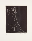 Ota Janeček, Czech, 1919-1996, Red and black Nude, linocut in colour on canvas, signed,...