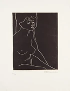Ota Janeček, Czech, 1919-1996, Red and black Nude, linocut in colour on canvas, signed,...