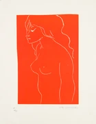 Ota Janeček, Czech, 1919-1996, Red and black Nude, linocut in colour on canvas, signed,...