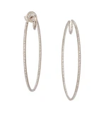 A pair of titanium diamond hoop earrings, of round form, grain set with brilliant-cut diamonds,...