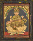 
	
		A Tanjore painting, South India, 20th century, of a seated deity with sitar, 38 x 29cm....