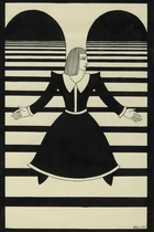 European School, 20th Century - Woman with outstretched arms, 1937; ink on paper, signed...
