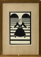 European School, 20th Century - Woman with outstretched arms, 1937; ink on paper, signed...