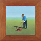 
	
		David Cheepen, 
		British 1946-2016 - 
		 
		Man with lawn mower, 1994; 
		 
		acrylic...