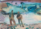Nicola Bealing, British b.1963 - Swans at Loe Pool, 1999; oil on paper, signed with initials...