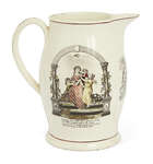 A large creamware Leeds Pottery Masonic jug, late 18th/early 19th century, designed with printed...