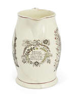 A large creamware Leeds Pottery Masonic jug, late 18th/early 19th century, designed with printed...