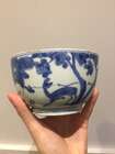 
	
		A Chinese porcelain bowl, Wanli period, painted in underglaze blue with a scholar seated...