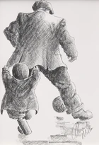 Alexander Millar, British b.1960- Playing Football With Dad;pencil drawing on wove, signed, 