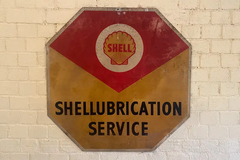 Large Distinctive 'Shellubrication Service' Enamel Sign-Sold