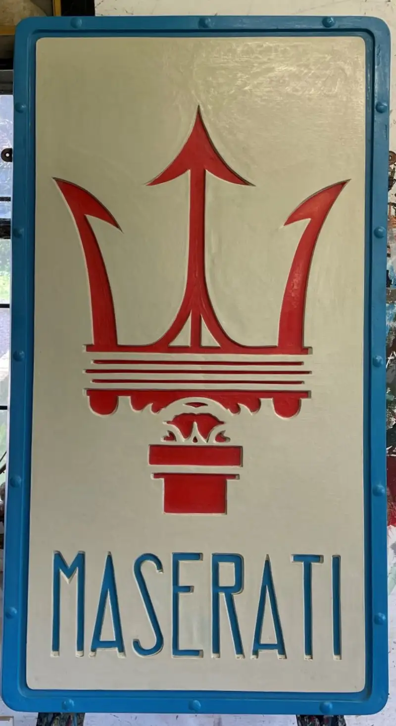 'Maserati' Trident Hand-Painted Wall Sign
