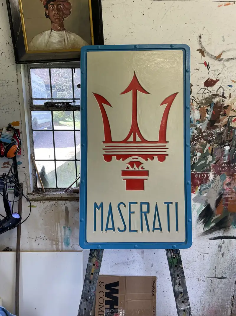 'Maserati' Trident Hand-Painted Wall Sign