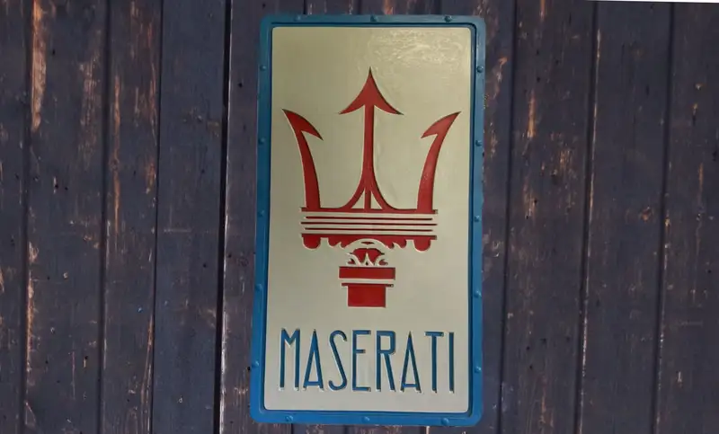 'Maserati' Trident Hand-Painted Wall Sign