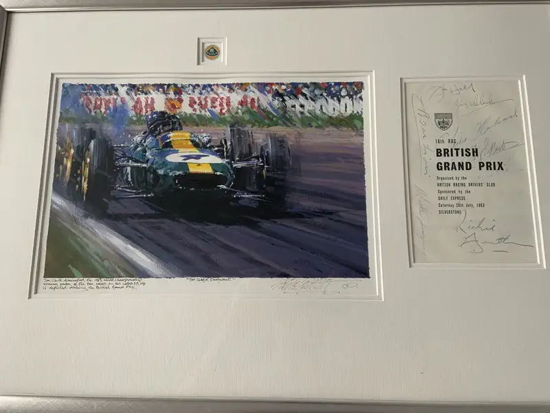 'Jim Clark Dominant' Artwork with Multi-Signed 1963 British -For Sale
