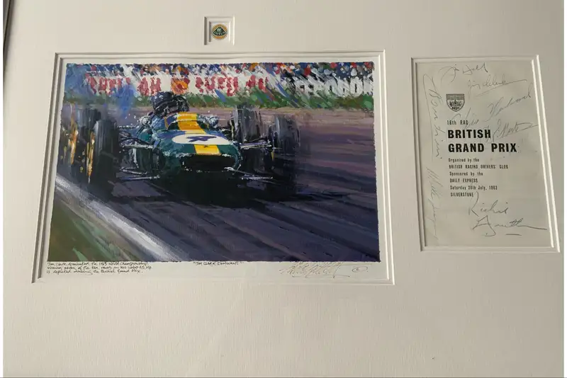 'Jim Clark Dominant' Artwork with Multi-Signed 1963 British -For Sale