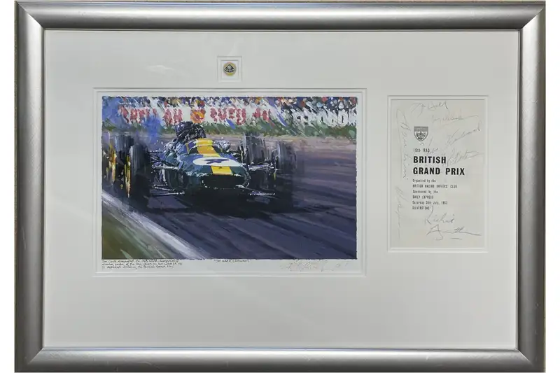 'Jim Clark Dominant' Artwork with Multi-Signed 1963 British -For Sale