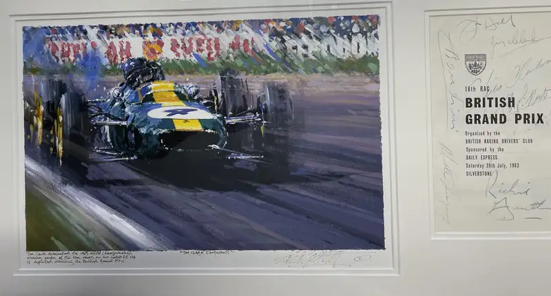 'Jim Clark Dominant' Artwork with Multi-Signed 1963 British -For Sale