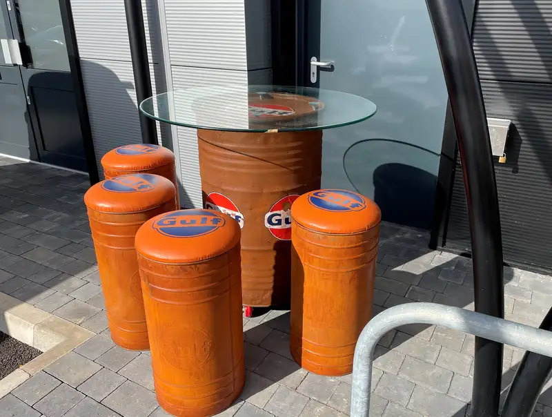 Gulf-Themed Oil Drum Table and Seat Set-Sold