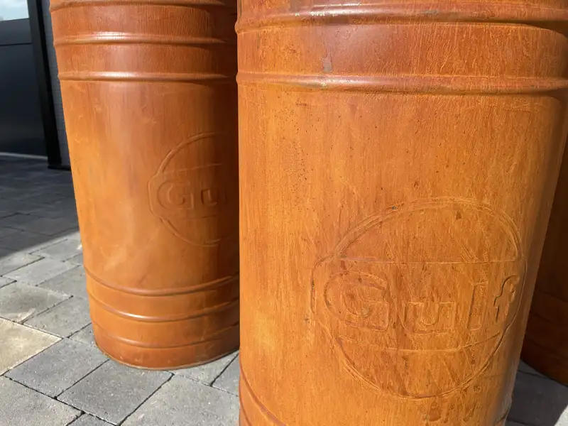 Gulf-Themed Oil Drum Table and Seat Set-Sold