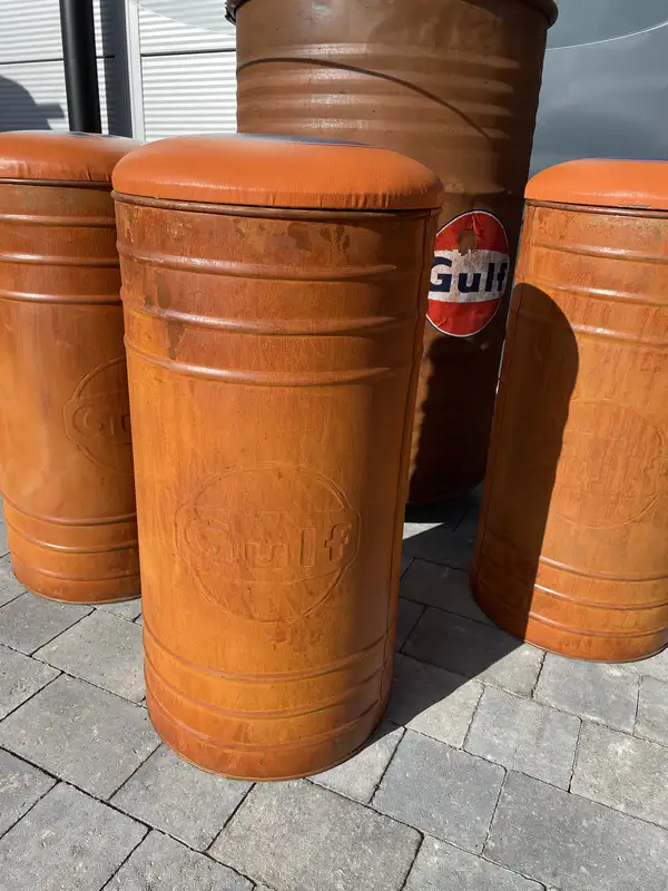 Gulf-Themed Oil Drum Table and Seat Set-Sold