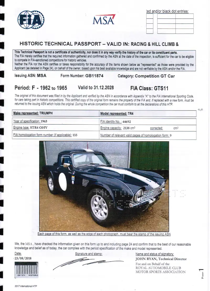 1962 Triumph TR4 Race Car (FIA)-Sold