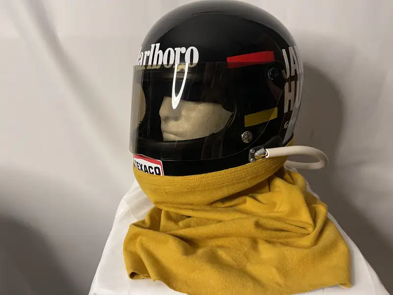Iconic Auctioneers | Bell Racestar 2 James Hunt Replica Helmet Complete  with Fire-For Sale