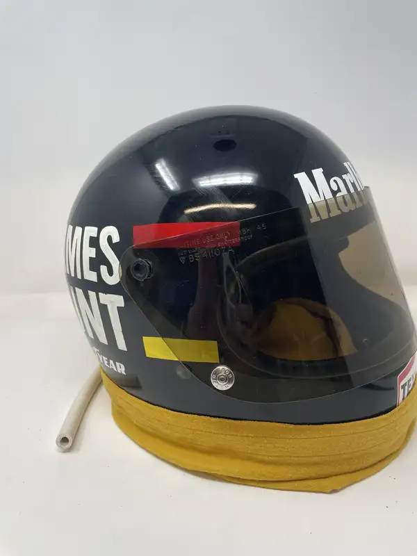 Iconic Auctioneers | Bell Racestar 2 James Hunt Replica Helmet Complete  with Fire-For Sale