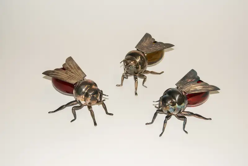 Three Mappin & Webb Silver Plated Bee Honey Pots c.1920
