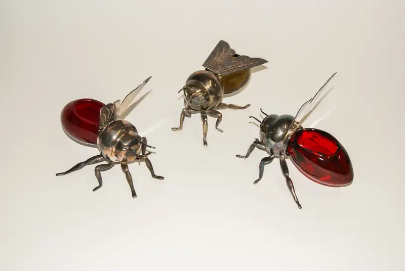 Three Mappin & Webb Silver Plated Bee Honey Pots c.1920