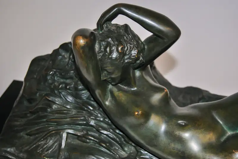 Art Deco Bronze Nude Lying Woman by Marcel Bouraine