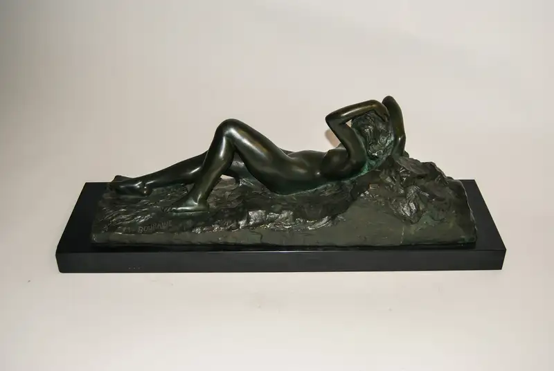 Art Deco Bronze Nude Lying Woman by Marcel Bouraine