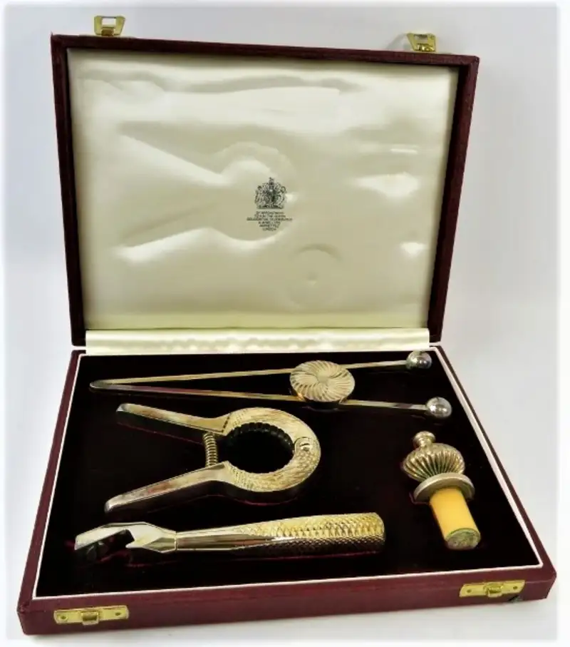 A Superb Art Deco Silver Plated Asprey Cocktail Shaker and Silver Plated Asprey Cocktail Bar Set
