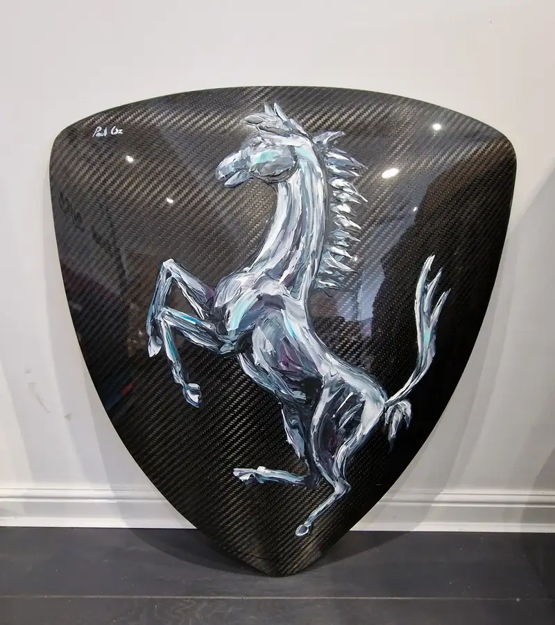 Original Prancing Horse on Carbon Fibre Sheild Artwork by Pa-For Sale
