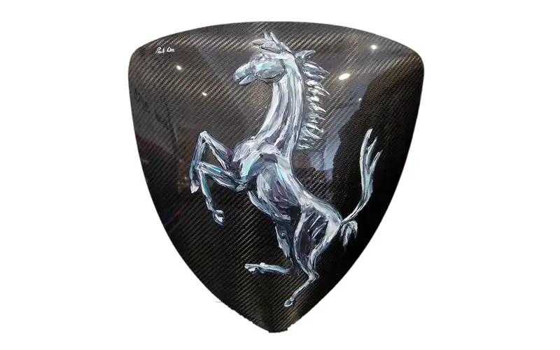 Original Prancing Horse on Carbon Fibre Sheild Artwork by Pa-For Sale