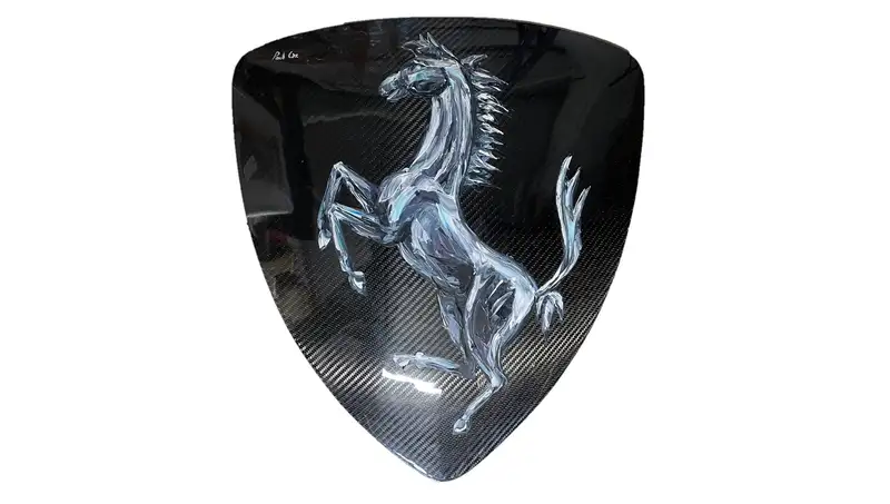 Original Prancing Horse on Carbon Fibre Sheild Artwork by Pa-For Sale