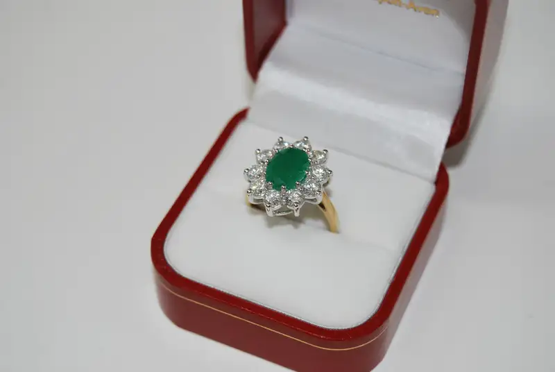 Emerald and Diamond Cluster Ring
