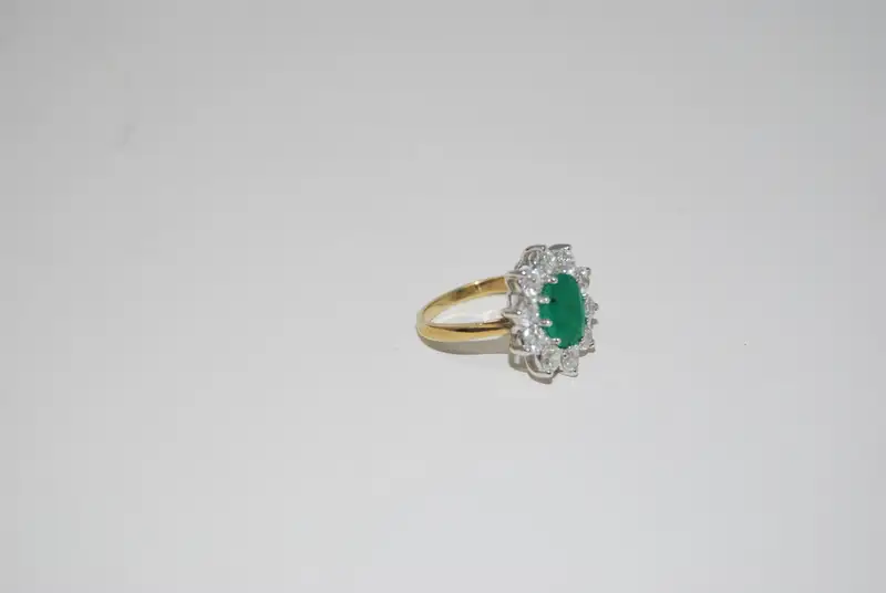 Emerald and Diamond Cluster Ring