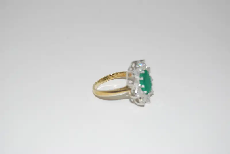 Emerald and Diamond Cluster Ring