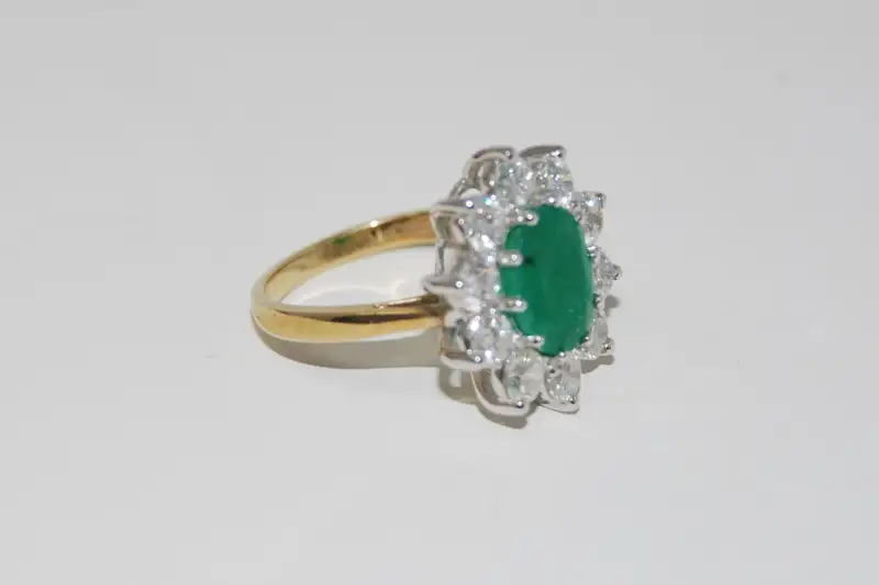 Emerald and Diamond Cluster Ring