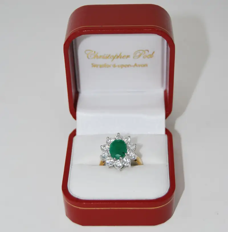 Emerald and Diamond Cluster Ring