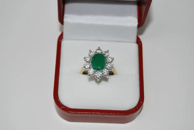 Emerald and Diamond Cluster Ring