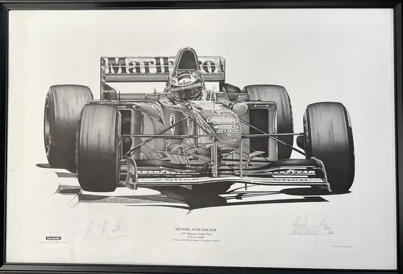 Schumacher-Signed Print of His Ferrari Victory at Monaco in -Sold