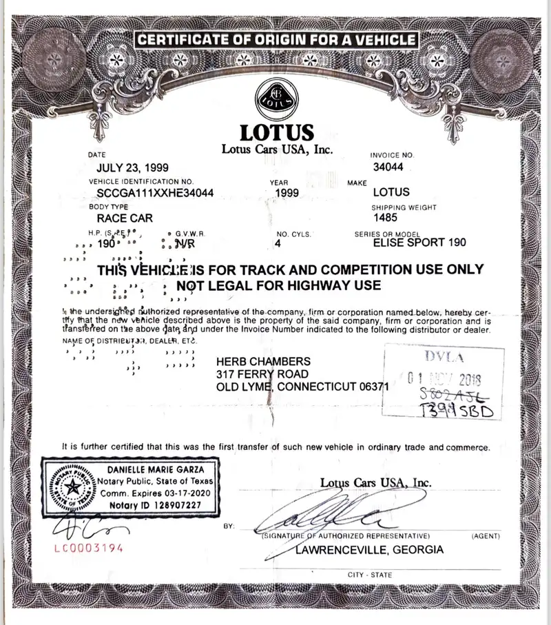 1998 Lotus Elise Sport 190-Sold